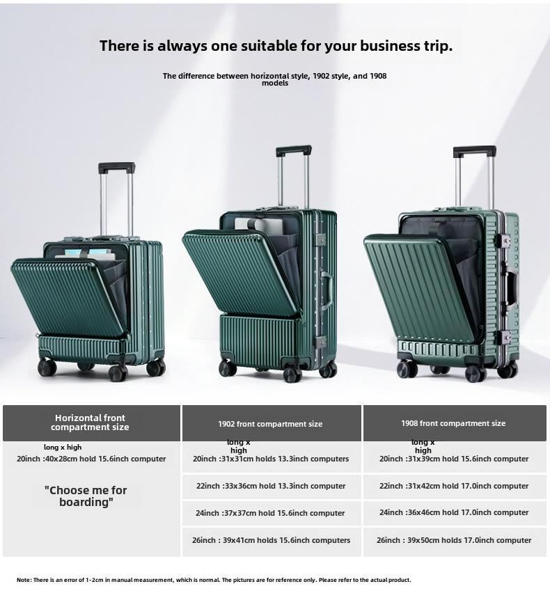 Aluminum Frame Front-Opening Multifunctional Suitcase with Password Lock