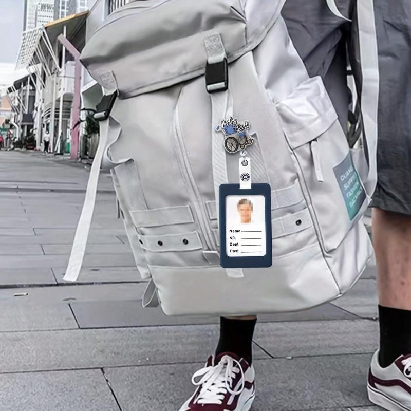 Выдвижной бейдж-ролик медсестры с зажимом-аллигатором Let's Roll Держатель для бейджа/ID-карты для транспортировки пациентов Забавный бейдж с серебристыми блестками с инвалидной коляской