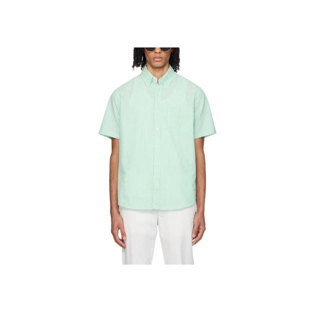 Polo Ralph Lauren Полосатая рубашка с карманом, с коротким рукавом, мужская, рубашки, зеленый, 710833826-008