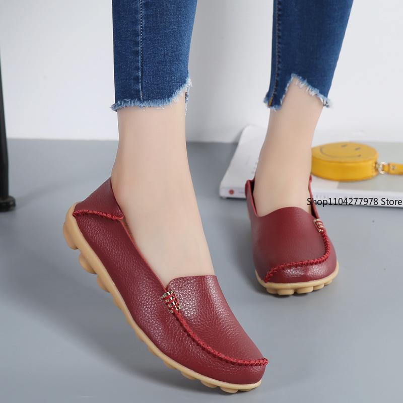 Fashion Plus Size 44 Women Flats Woman Loafers Genuine Leather Female Shoes Slip On Ballet Bowtie Moccasins 2025 New Women Shoes