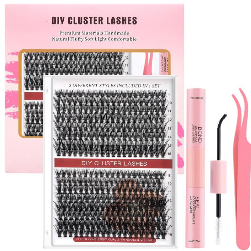 DIY Individual Lash Extensions Kit 30D 40D Cluster Lashes With Adhesive Tweezers Professional Eyelash Enhancement