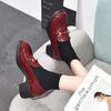 Women's Single Shoes Spring New Thick Heel Small Leather Shoes Metal Buckle Cow Patent Leather Comfortable Women's Shoes