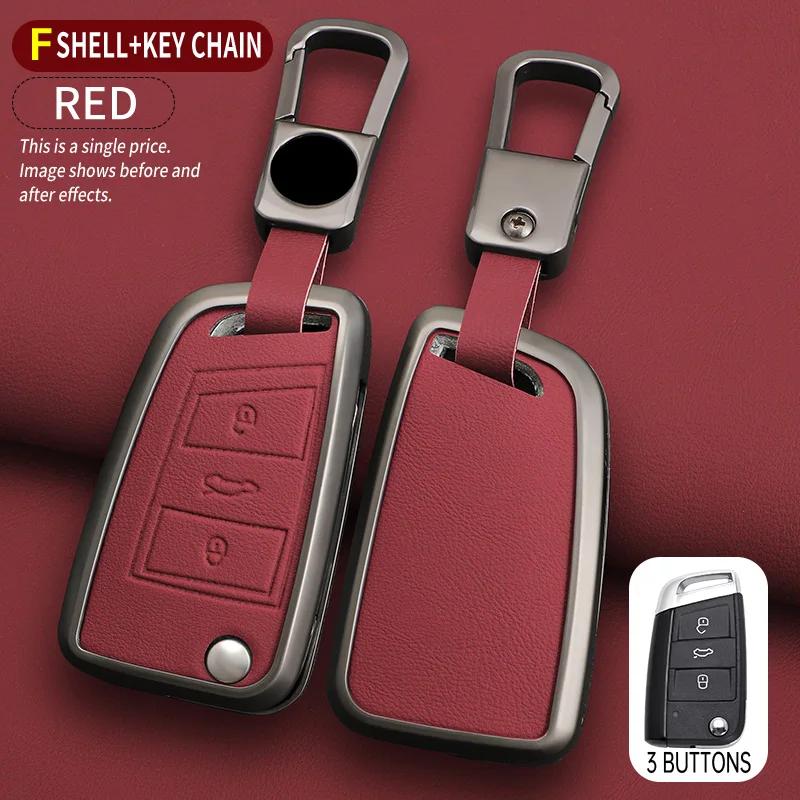 Alloy Leather Car Key Case Cover For VW Volkswagen Golf 7 MK7 Tiguan MK2 For Seat Ateca Leon FR 2 Ibiza Sk