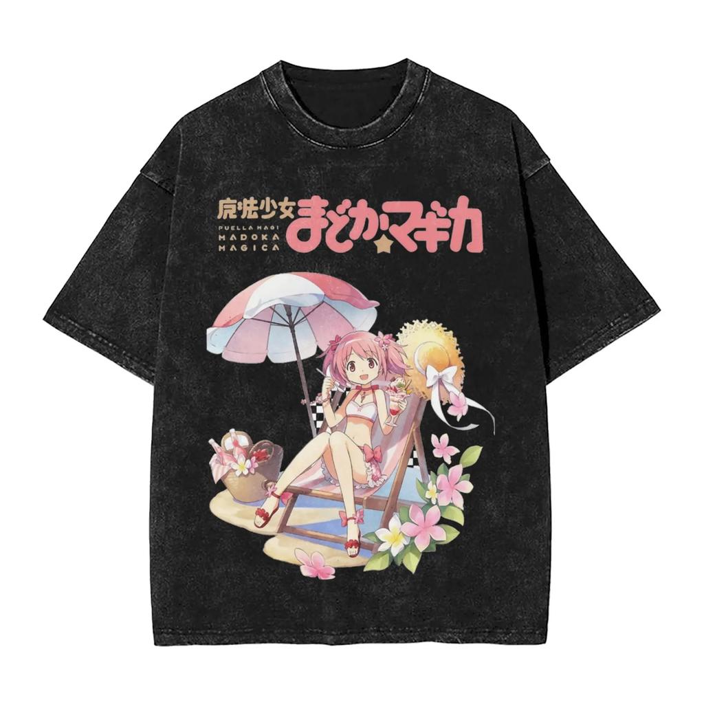 Hot Mahou Shoujo Homura Akemi Graphic Print Vintage Washed Tshirt Men Women Cotton Streetwear Fashion Oversized Casual New Tee