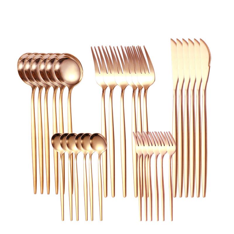 30 шт., набор столовых приборов черного золота, палочки для еды, нож, вилка, ложка, золотая нержавеющая сталь, корейский набор посуды, роскошный набор посуды