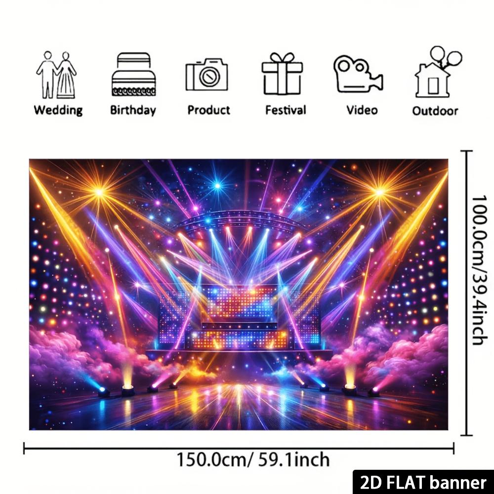 Ткань для фона в тематике 2D-плоскостного неонового сценического освещения, с ослепительными лучами и звездными элементами, изготовлена из полиэстера.