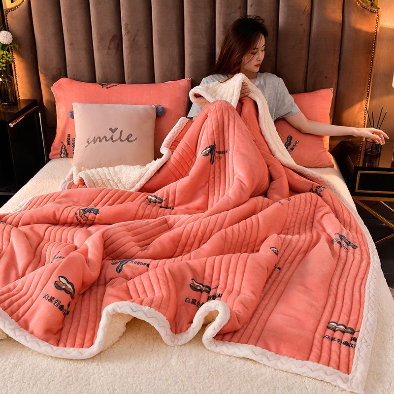 New Winter Double-sided Milk Fleece, Lambswool Blanket, Three Layers of Thickened Warm Blanket