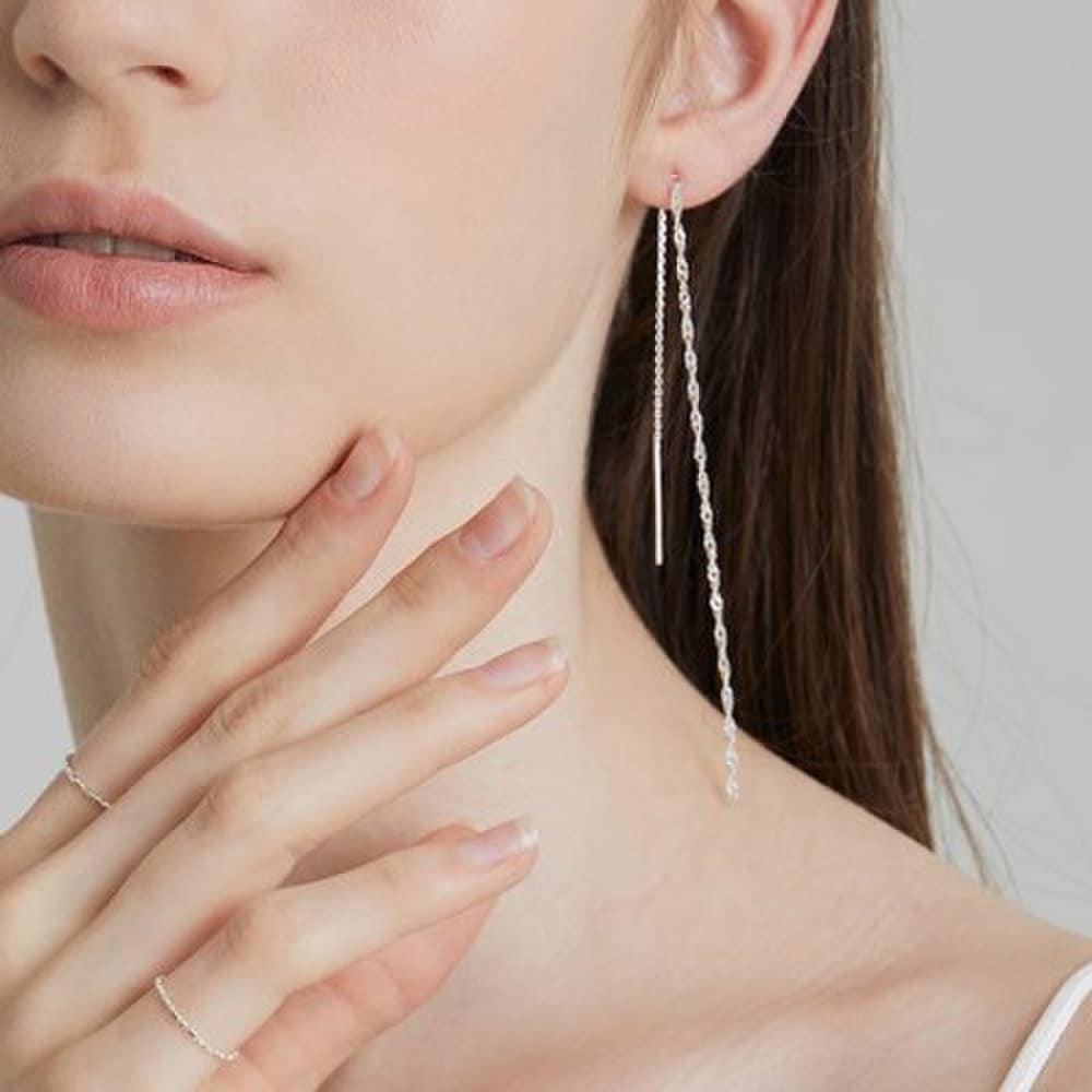 925 Silver Twinkle Chain Long Drop Earrings