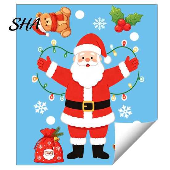 Decorative Glass Stickers for Bathroom Santa Claus Christmas Static Window Clings, with Snowflake Bear Festive Atmosphere Decorations Home Bell