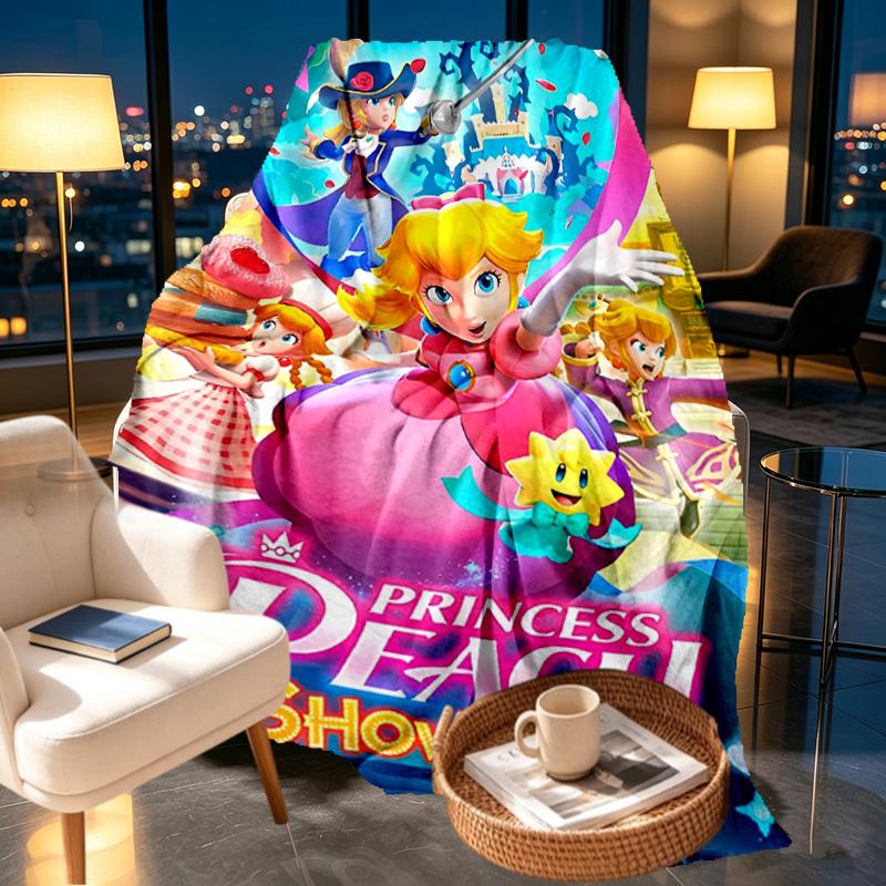 Princess Peach Toadstool Print Blanket - Soft & Comfortable, for Bedroom, Travel, Sofa, Home Decoration - Birthday Christmas Gift for Friend