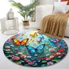 Colorful Butterflies and Flowers Design Print round rug, living room, bedroom, playroom carpet, non slip floor mat, gift