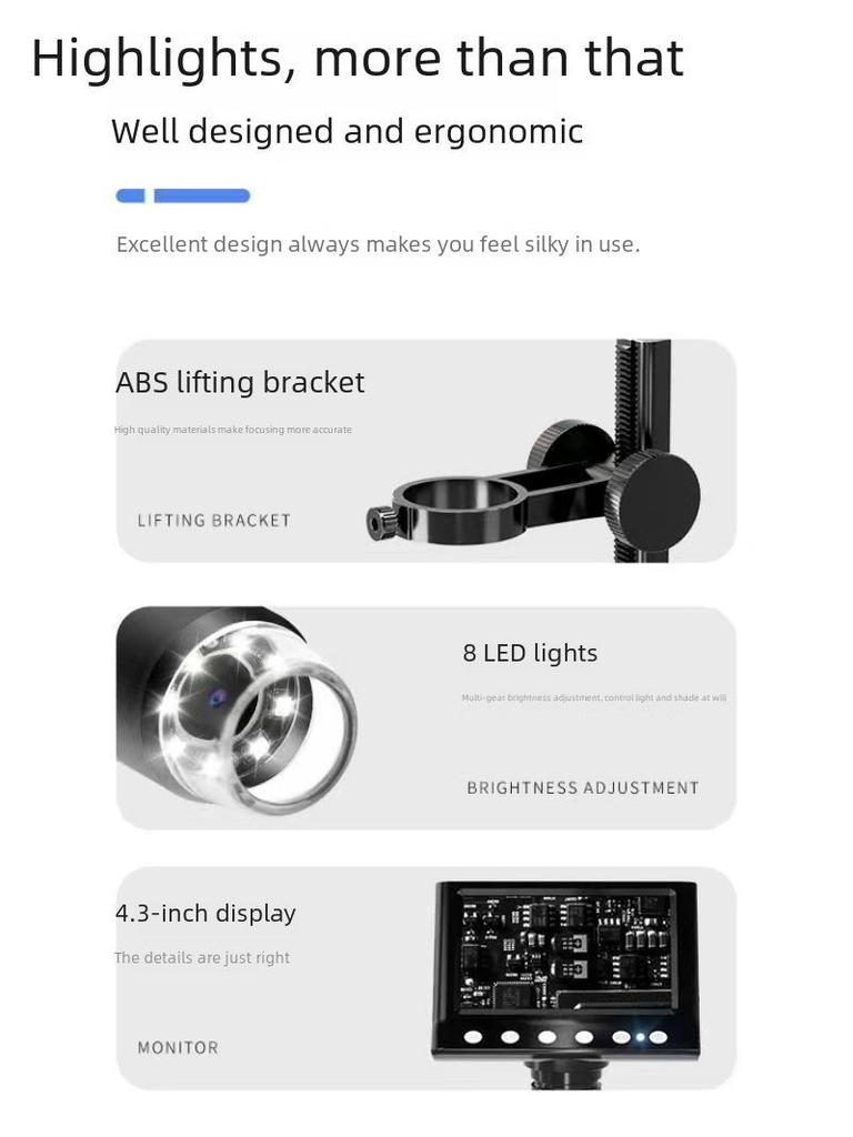 Электронный промышленный микроскоп DM7: Экран 4,3", цифровая лупа для печатной платы, мобильный телефон, ремонт часов, печатная плата