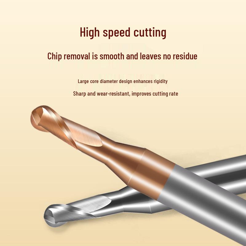 Tiangong Вольфрамовая сталь R0.5 Концевая фреза со сферическим концом 0.75 Сплавная шейка, 2 режущие кромки, 55° с покрытием, Удлиненная для глубоких пазов 1, 1.25
