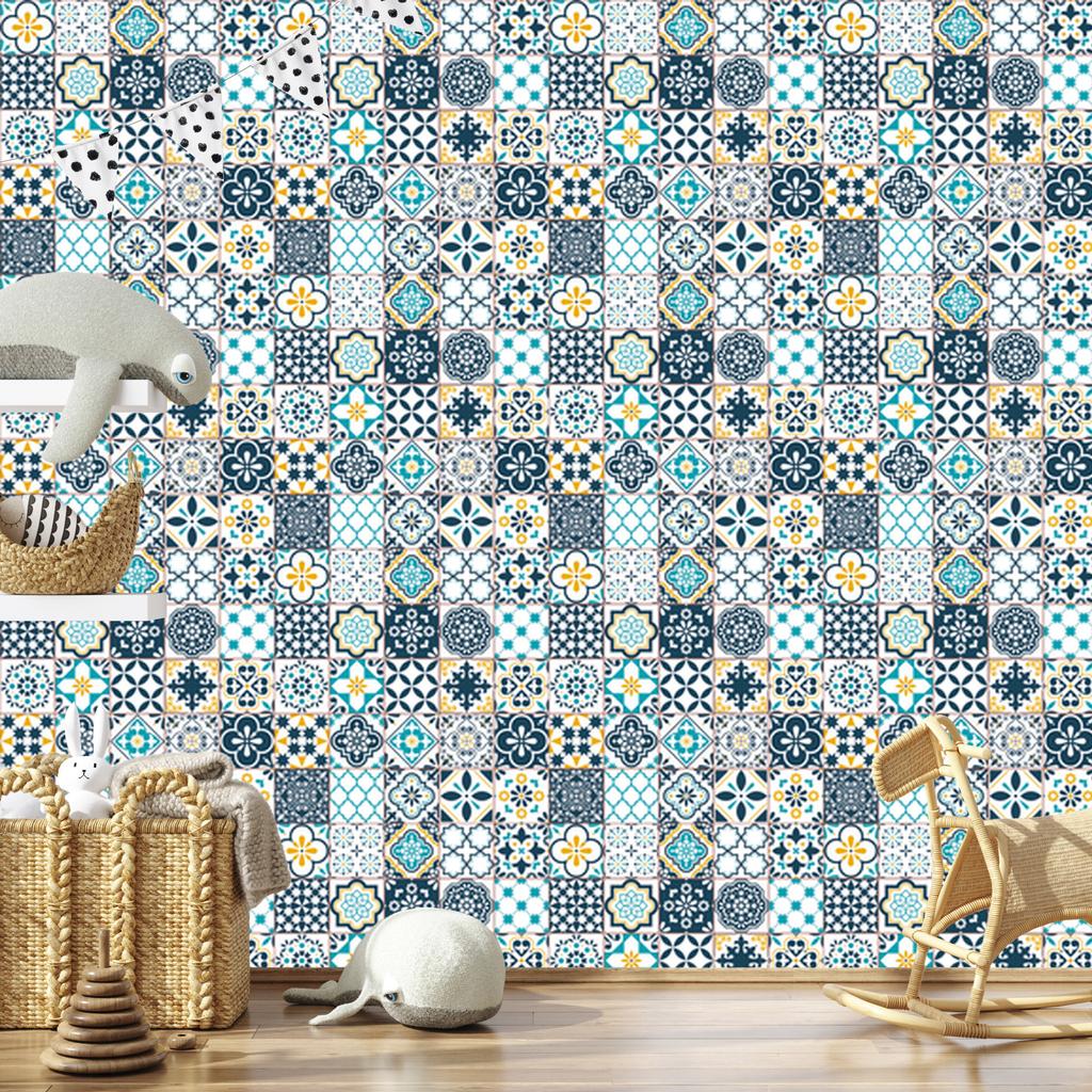 Mediterranean Turquoise Mosaic Wallpaper for Living Room and Bedroom 50x1000