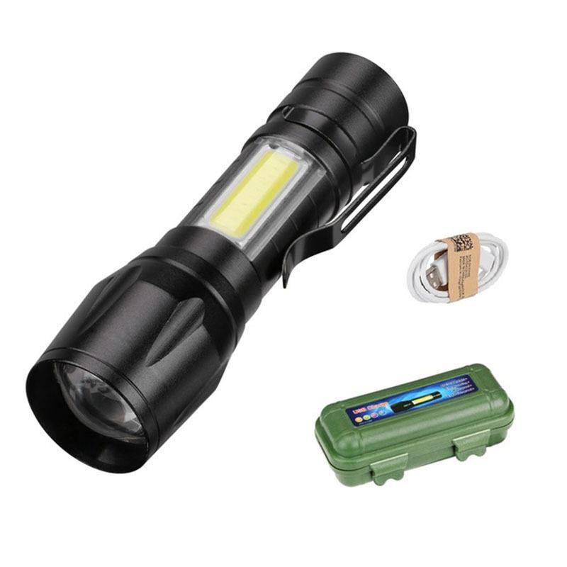 511 Mini USB Rechargeable LED Flashlight with COB Telescopic Zoom and Logo Printing