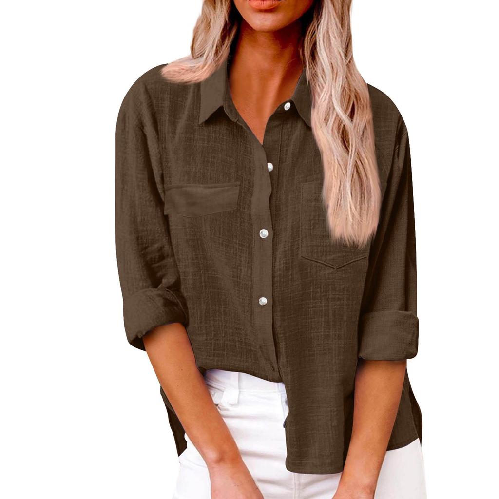 Женская осенняя однотонная свободная рубашка с длинным рукавом и пуговицами, повседневная рубашка большого размера
