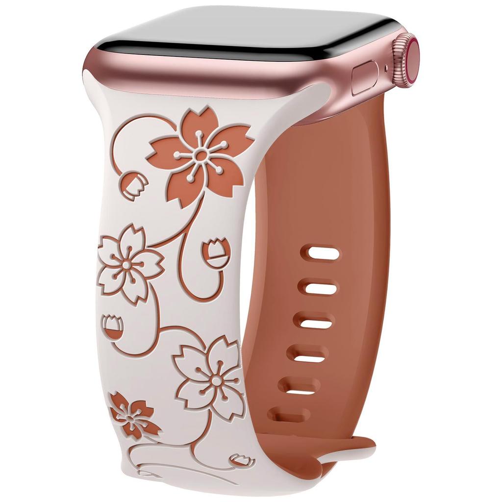 Совместимо с Apple Watch: Двухцветный силиконовый ремешок с лазерной гравировкой в виде цветочной бабочки с 3D-дизайном