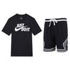 Футболка с коротким рукавом и круглым вырезом в полоску с цветными блоками и свободные спортивные шорты, комплект для мужчин, черный цвет AR5007-011+DX1488-010
