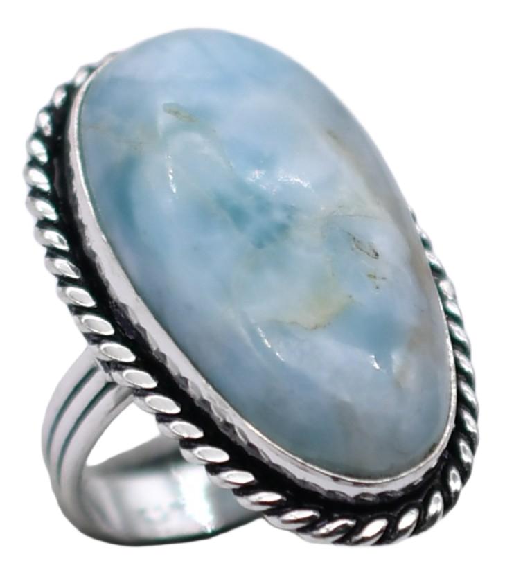 Larimar Natural Gemstone Ethnic Antique Design Ring US Size-5.75 A261