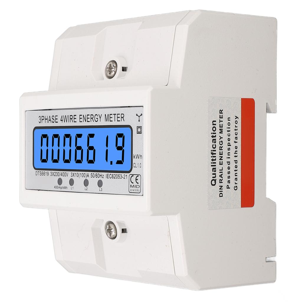 Счетчик электроэнергии 3-фазный 4-проводной с подсветкой ЖК-дисплей 10‑100А 230В 400В AC Монитор энергии и мощности