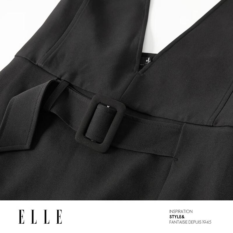 ELLE Французское мини-платье с V-образным вырезом и лямкой на шее, А-силуэта