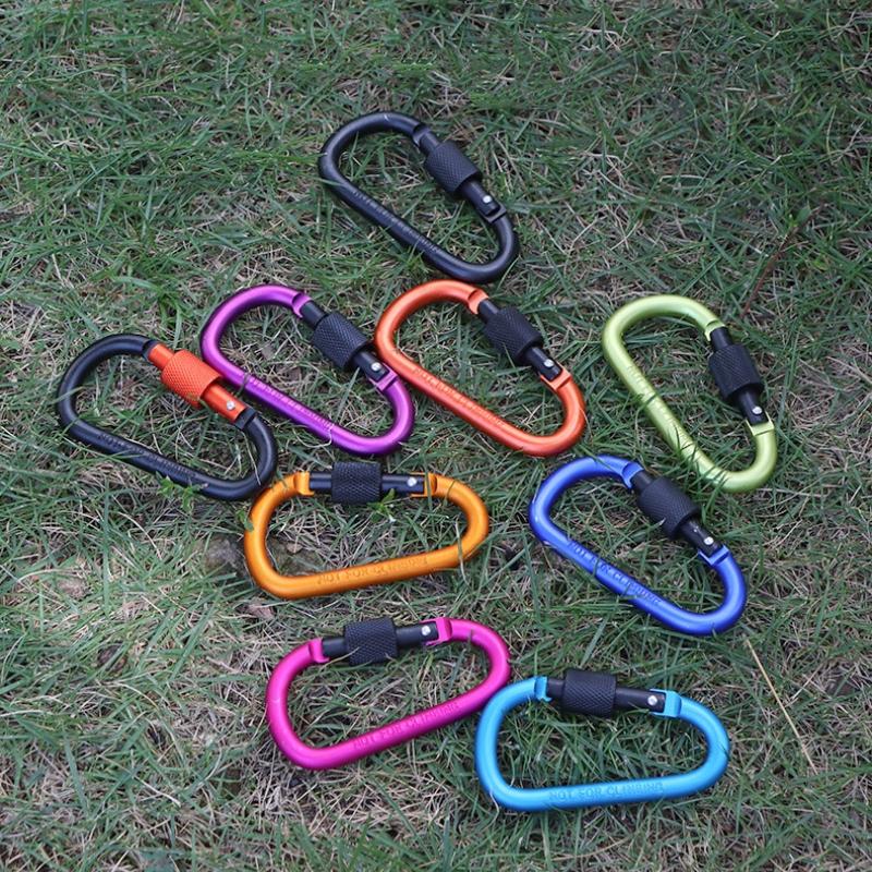 Outdoor Screw Lock Buckle D Shaped Carabiner Clasp Keyring Clip Camping Kits Sports Rope Buckle Water Cup Buckle Tool