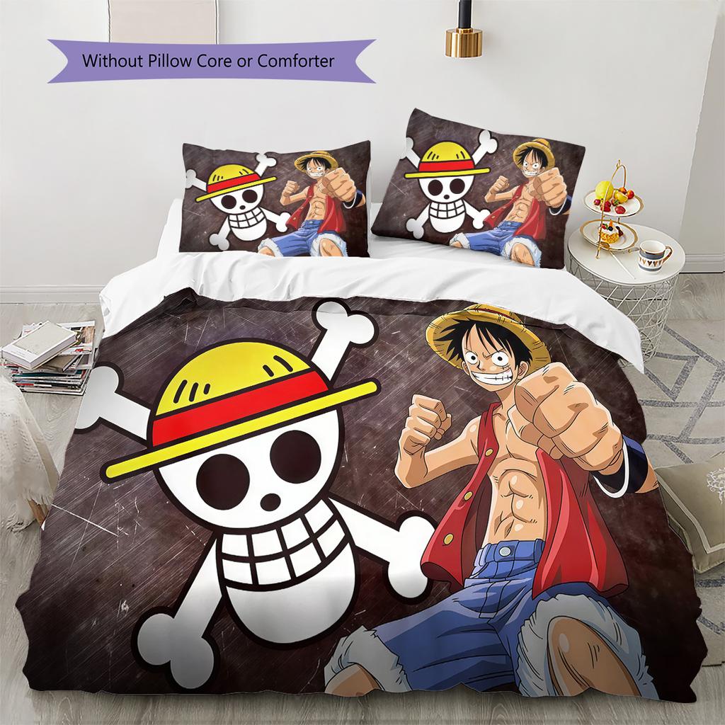 One Piece Monkey D Luffy Pattern Bedding Quilt Set Quilt Cover Pillowcase Home Birthday Gift(1 * duvet cover + 2 * pillowcase, without core)