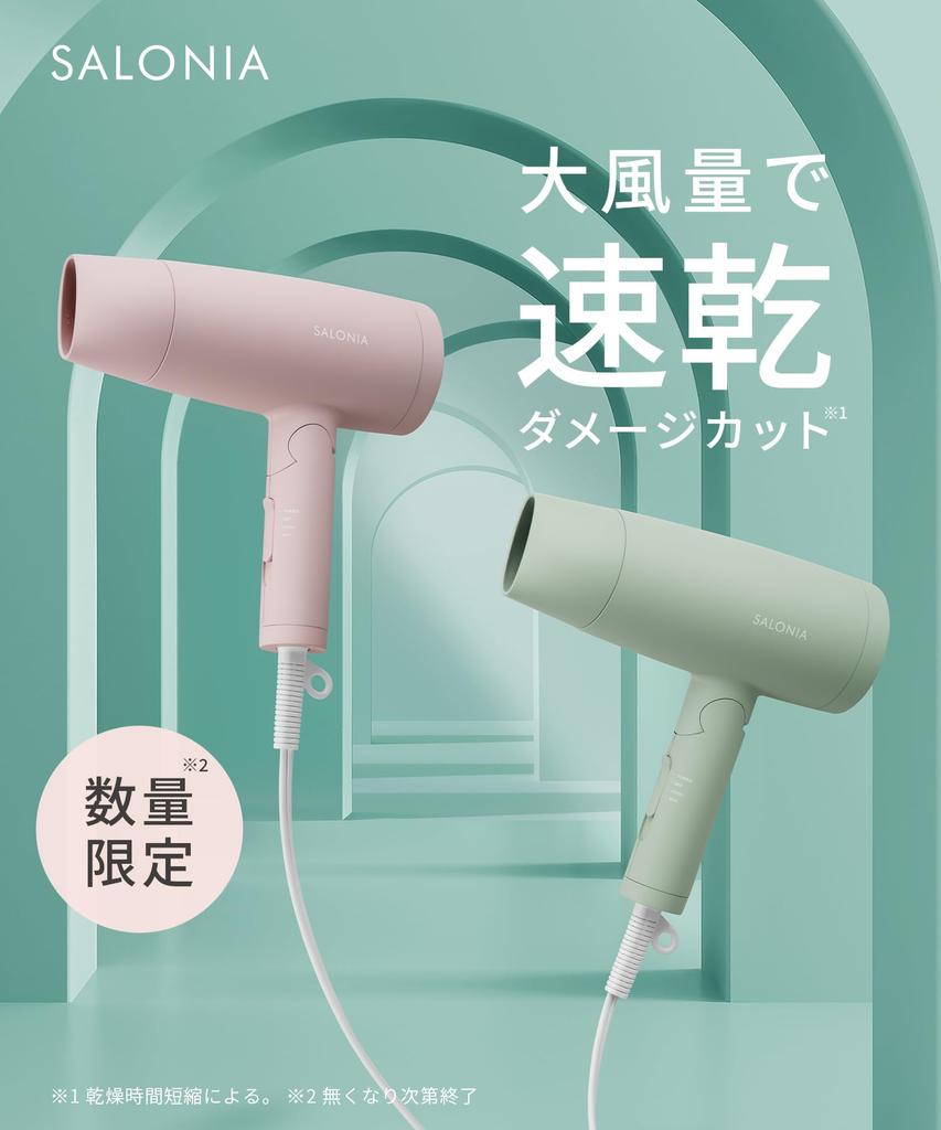 Limited Edition SALONIA Speedy Ion Hair Dryer Flow Misty Green [2026 Spring/Summer Color]