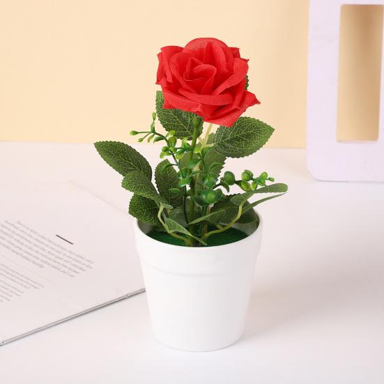 Искусственная Роза в Горшке Настольная Искусственная Роза Бонсай Многоразовая Искусственная Роза в Цветочном Горшке для Домашнего Офисного Декора Реквизит для Фотографии
