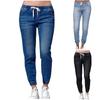Ladies Mid-waist Wide Loose Casual Stretch-waisted Elastic Waist Jeans