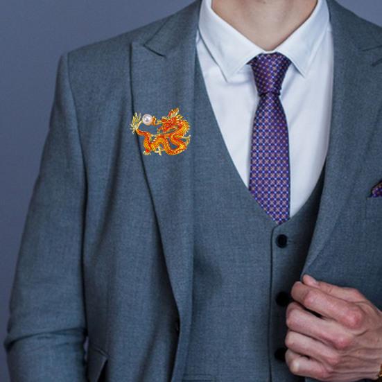 Брошь в китайском стиле со знаком зодиака Дракон, декор из искусственного жемчуга, булавка для весеннего фестиваля, мультяшная форма животного, костюм, отворот, шляпа, сумка, значок