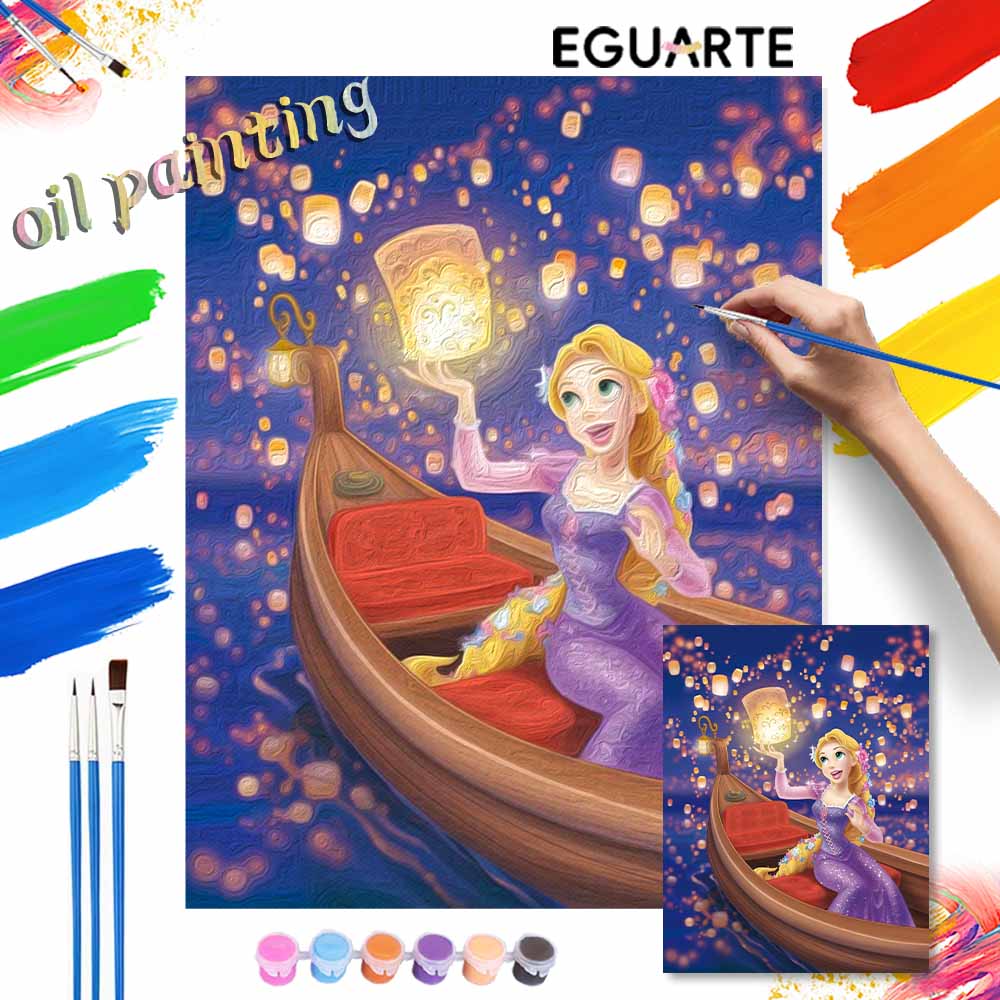 Disney oil painting Tangled Lantern Festival handmade diy art painting home decoration