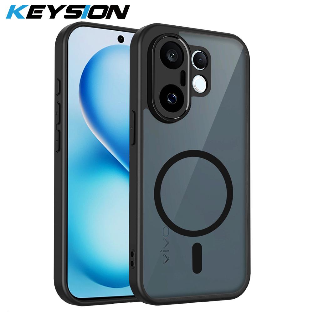 KEYSION Magnetic Phone Case for VIVO X200 FE Soft Silicone+PC Matte Translucent Black Shockproof Cover for VIVO X200 FE