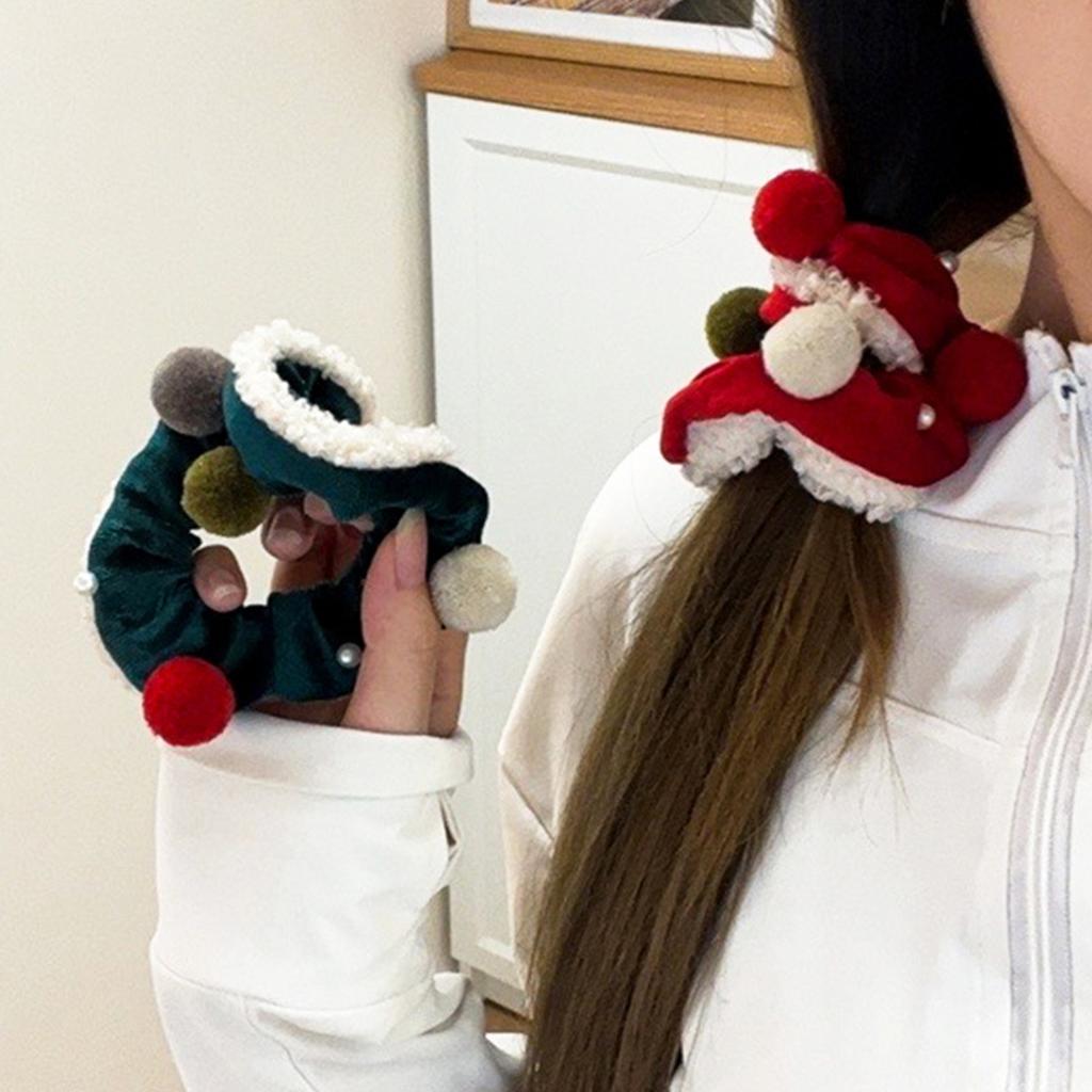 Красные Рождественские Плюшевые Скранчи для Волос Большая Повязка на Голову Рождественские Эластичные Резинки для Волос Женский Держатель для Хвоста Вечерний Головной Убор Аксессуары для Волос