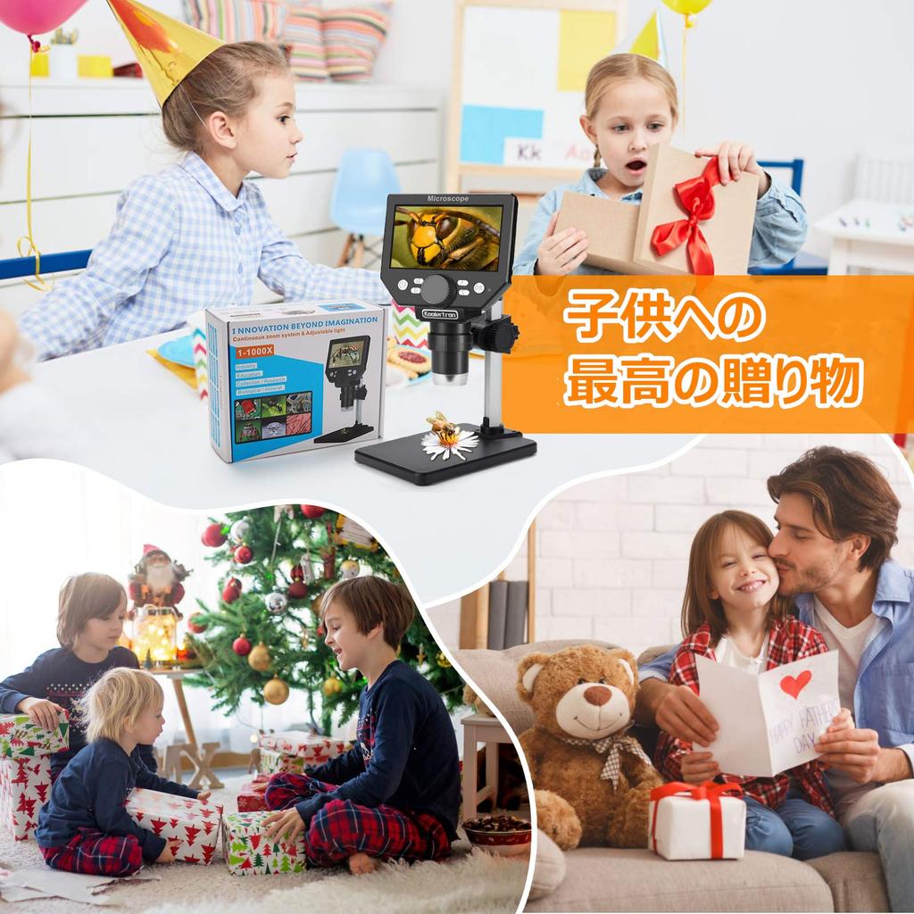 Цифровой USB-микроскоп Koolertron, 4,3-дюймовый ЖК-микроскоп, увеличение 8 МП 1-1000X, ручная камера с видеозаписью, перезаряжаемый, 8 светодиодов