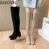 Fashion Stretch Cloth Long Boots Women Fashion Slip On Square Heel Over the Knee High Boots Winter Shoes Ladies Elegant Mordern Booties