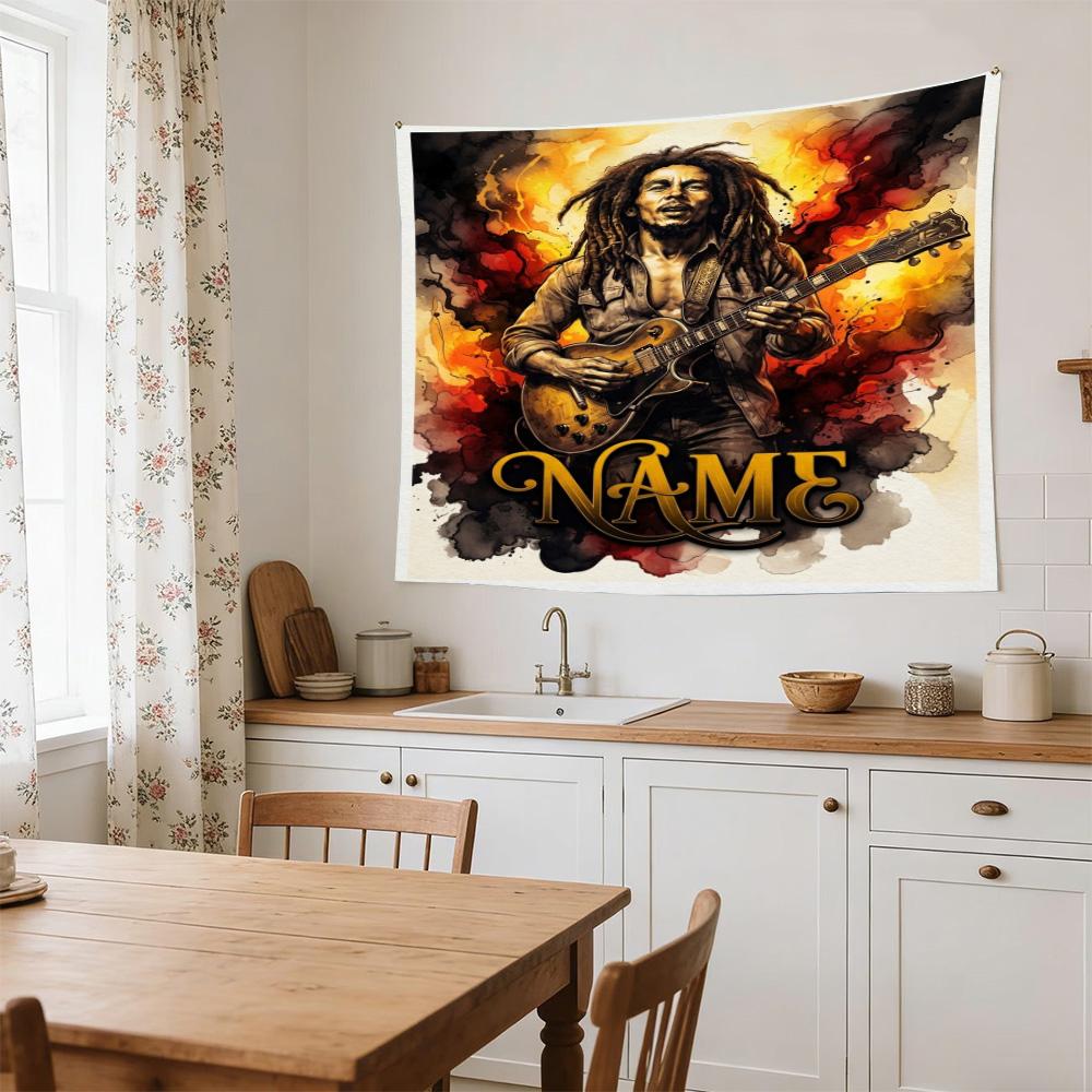 Bob Marley Custom Guitarist Name Art Personalized Name Large Decorative Tapestry, Great Holiday Gifts, Photo Backdrop for Bedroom Dorm Parties