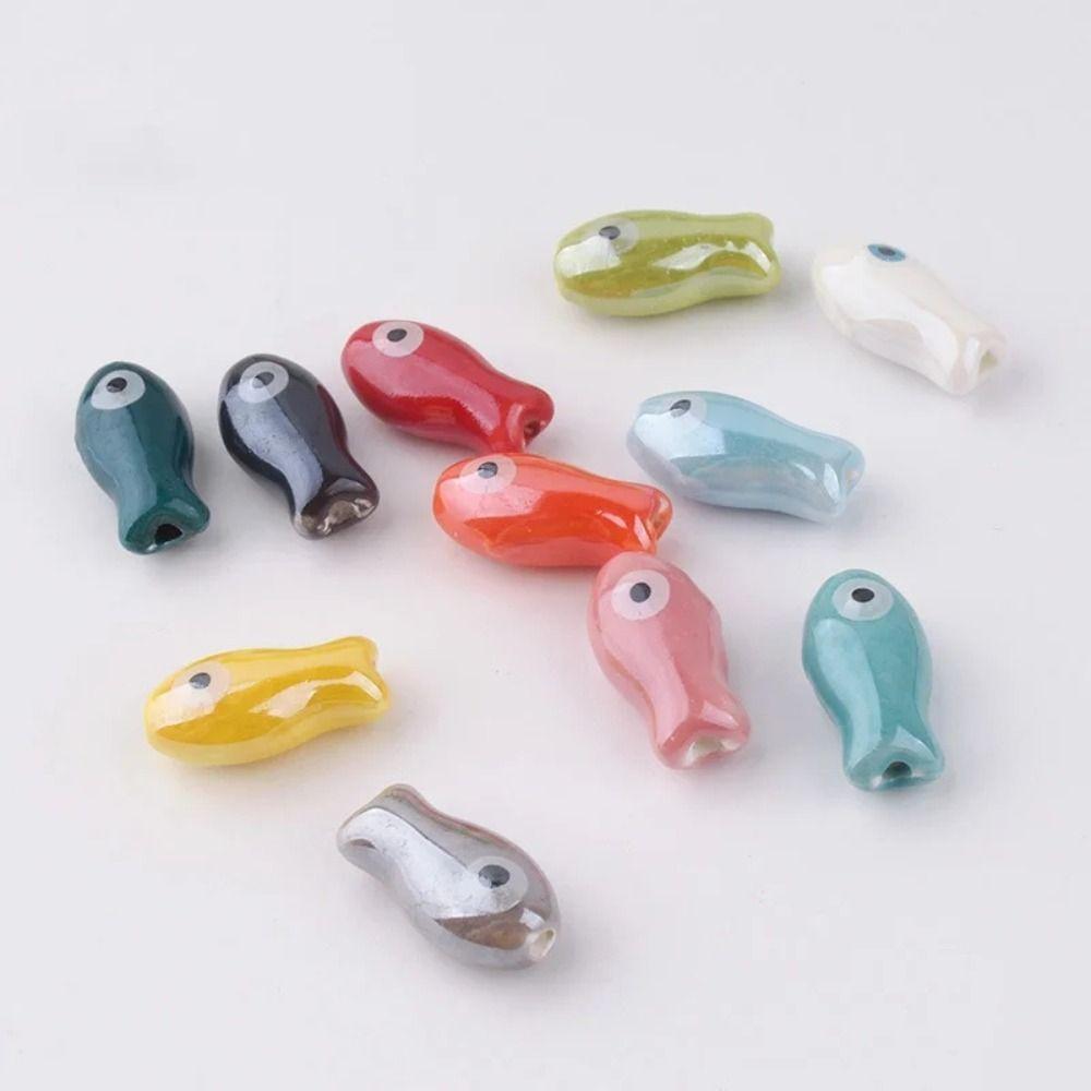 10Pcs Cartoon Design Small Fish Beads Ceramic Jewelry Making Material  Gift