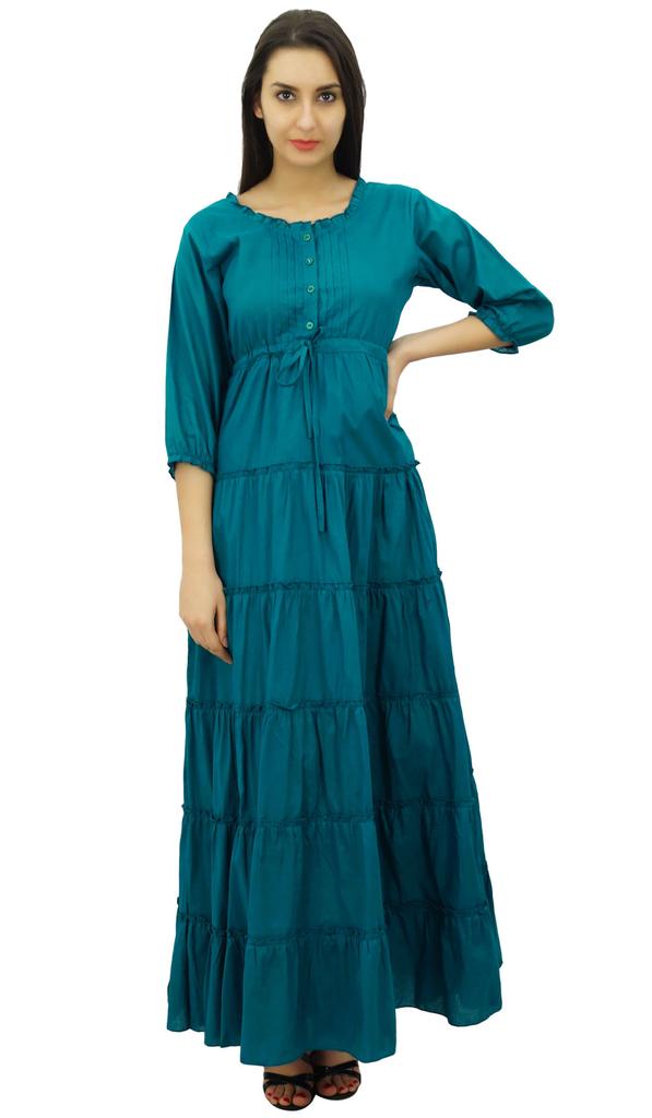 Bimba Женское летнее хлопковое платье макси с рукавом 3/4 и кулиской на талии