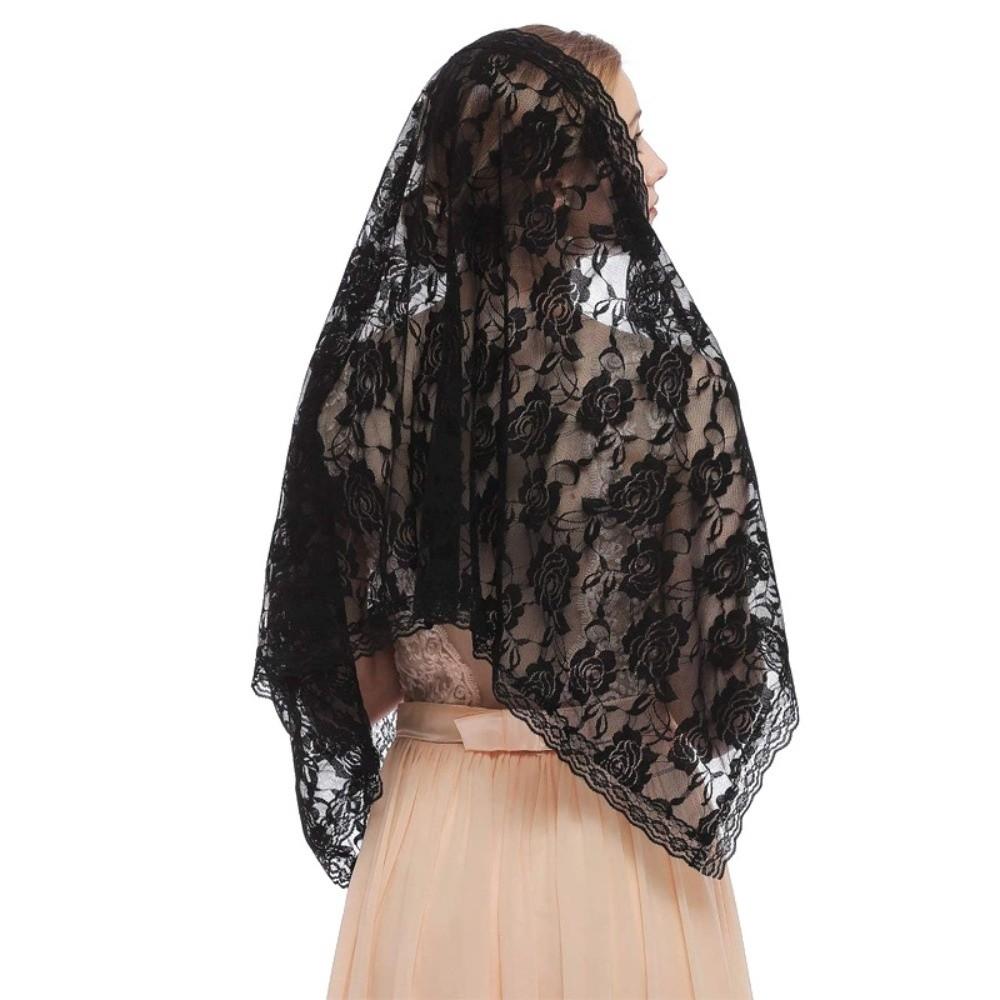 Lace Trim Wedding Lace Shawl Elegant Bride Head Gauze Fashion Mantilla Headwear Scarf  Church