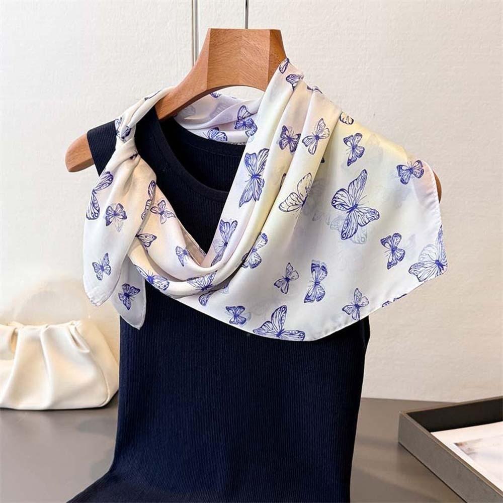 Breathable Small Square Scarf Lightweight Sweet Butterfly Patterned Headscarf Headband Hair Band Printed Silk Scarf Beach