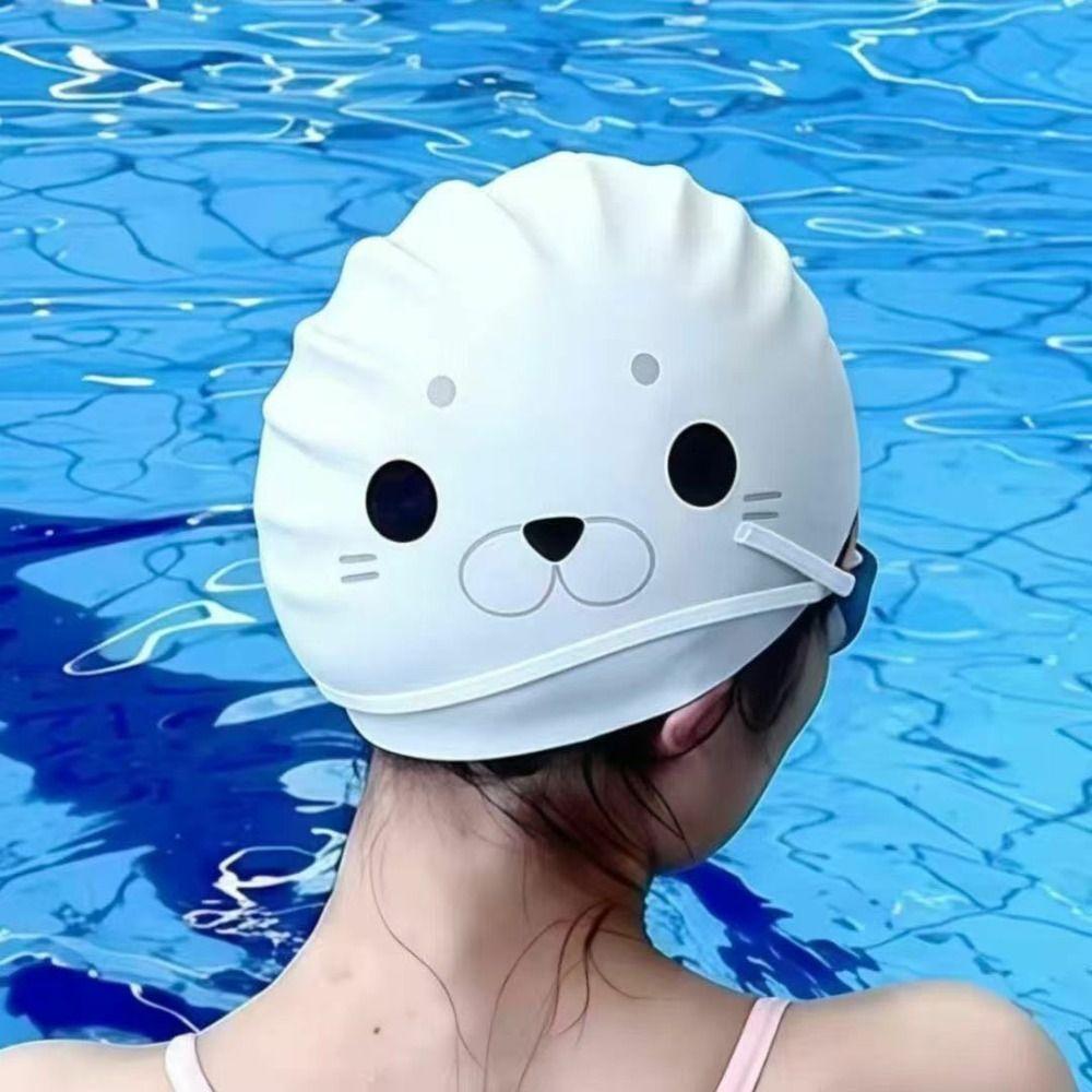 Waterproof Silicone Swimming Hat Ear Protection Cartoon Swim Cap Seal Swim Cap For Adults