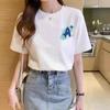 Summer Women's Cotton Loose White Short-Sleeved T-shirt Round Neck Printed Top