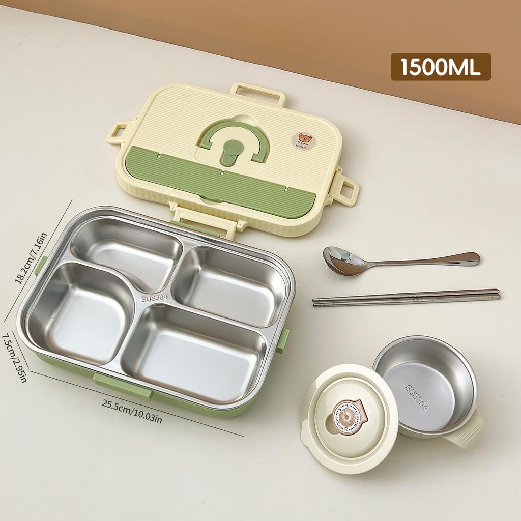 4/5 Compartment 304 Stainless Steel Divided Bento Lunch Box Set For Student Kid Heatable Sealed Lunch Container With Cutlery&Bow