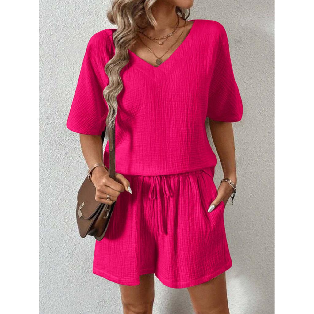 Solid Color Casual Loose Short Pants Sets for Women Elegant Summer Women's Two Pieces Suit Full Set Female Outfit Clothes
