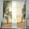 Modern Sheer Curtains Summer Beach Palm Trees Living Room Kitchen Children's Room Decoration Household Chiffon Window Curtains