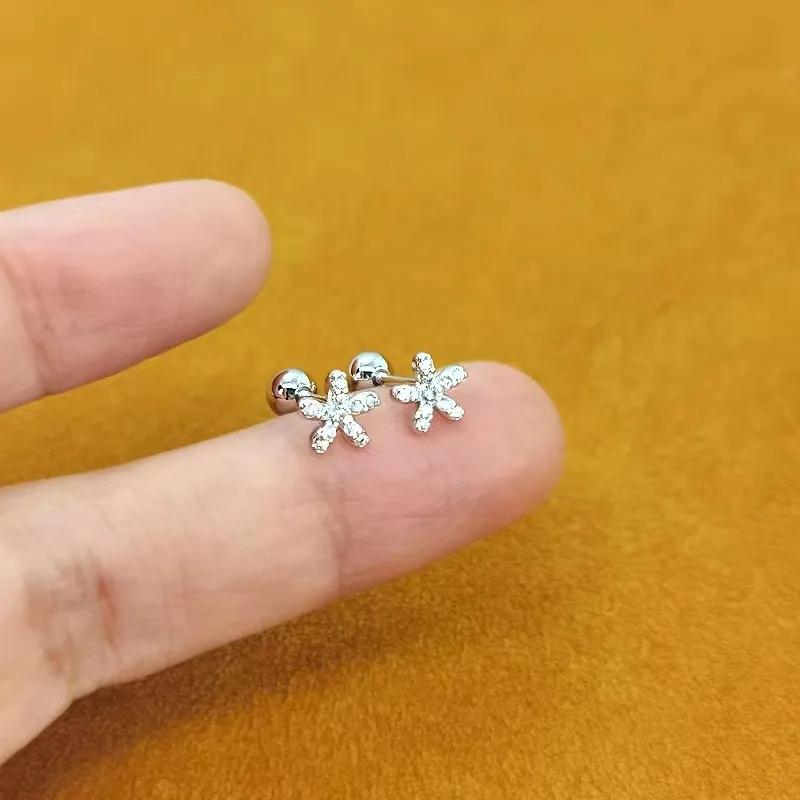 Корейские серьги-гвоздики из серебра 925 пробы для пирсинга козелка, спиральные серьги-гвоздики для женщин, 2 шт., бабочка, сердце, модные украшения для пирсинга ушей