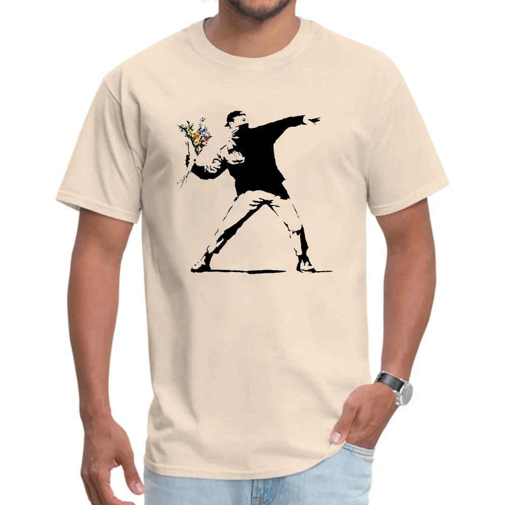Swag Banksy Flower Thrower Футболки 100% хлопок Ткань Мужская футболка Мужские футболки Новинка Уличное искусство Дизайнерские футболки Rebel Большие размеры