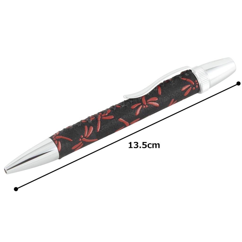 Penmode Leather Ballpoint Dragonfly Dragonfly Black x 135mm Long Pen, Long, Inden, Pattern, Red,