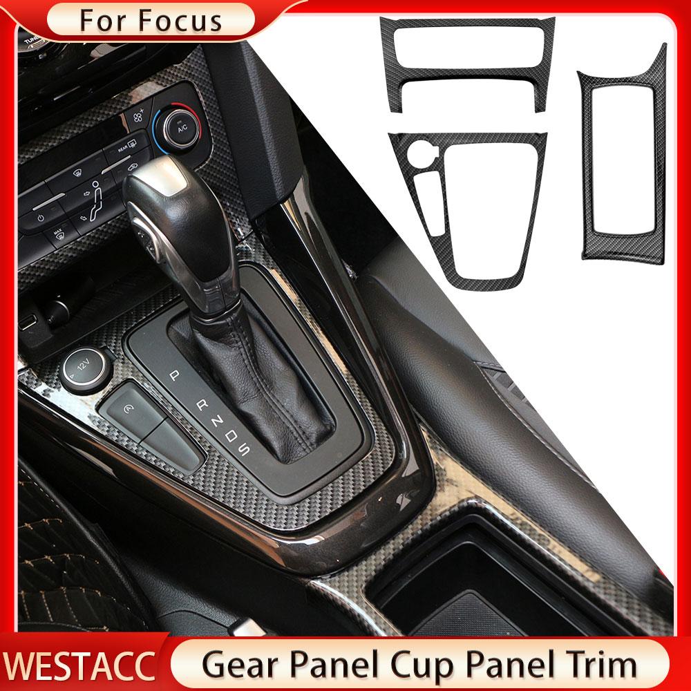 3Pcs Car Gear Shift Panel Cover for Ford Focus 3 MK3 2015 - 2018 AC Button Control Panel Trim Water Cup Sticker